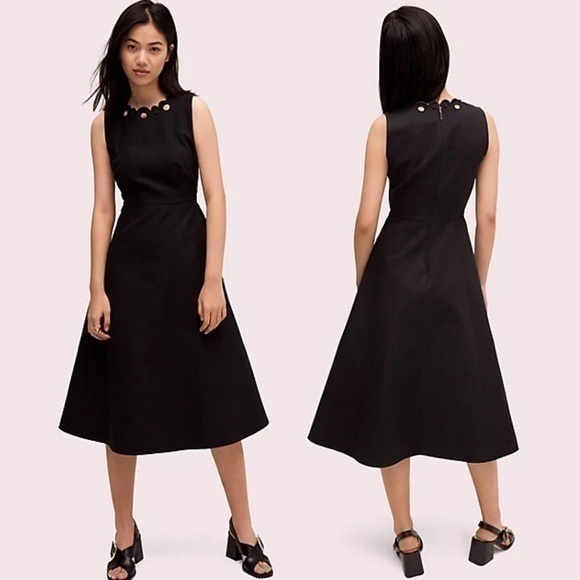 Kate Spade Scallop Cutout Trim Black Sleeveless Midi Dress Size 4 Nwt